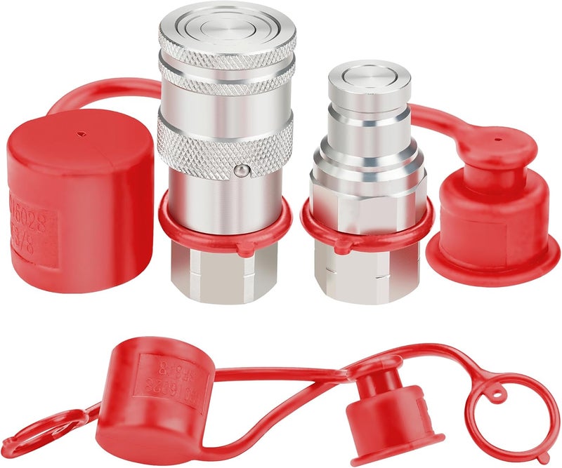 ANCIMOON 3/8’’ NPT Flat Face Hydraulic Quick Connect Coupler with Dust Cap - Image 1